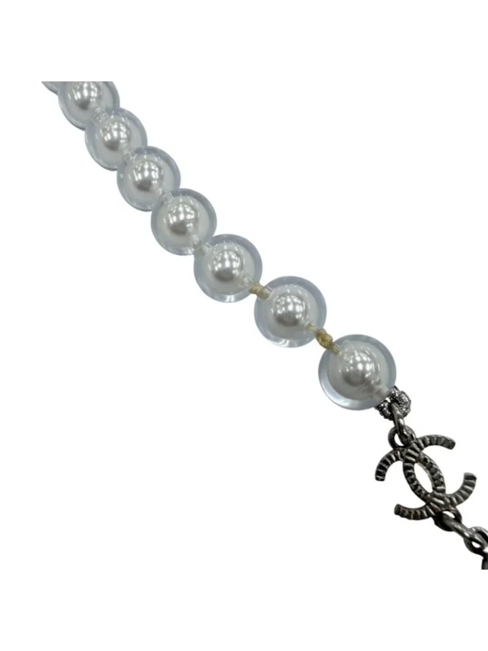 Chanel CC Logo Pearl Chain Butterfly Sunglasses Silver Brown Eyewear